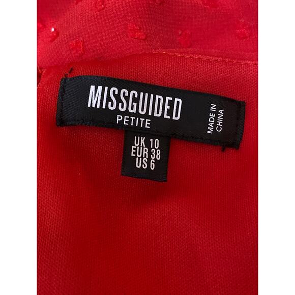 Missguided Petite Red Short Puff Sleeve Sweetheart A Line Mini Dress Size 6 - Picture 4 of 5
